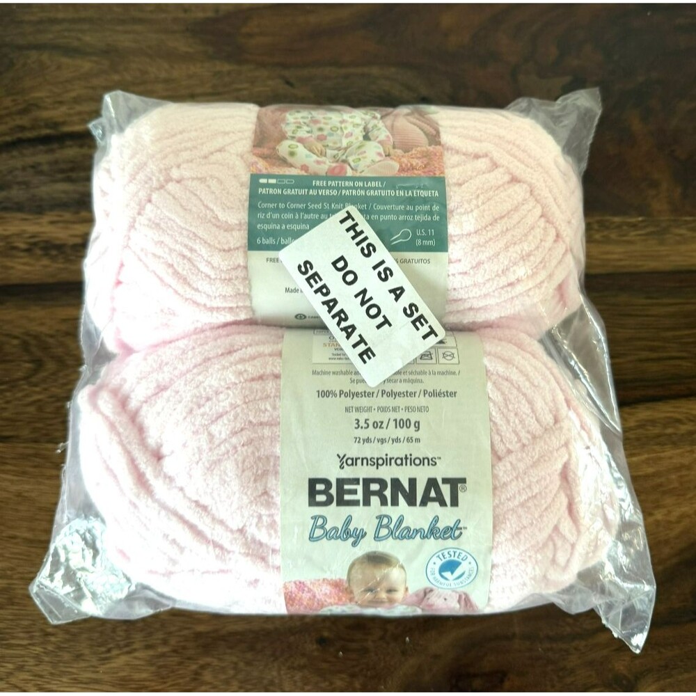2 Skeins Bernat Baby Blanket Yarn Baby Pink 3.5oz. Super Bulky Chenille